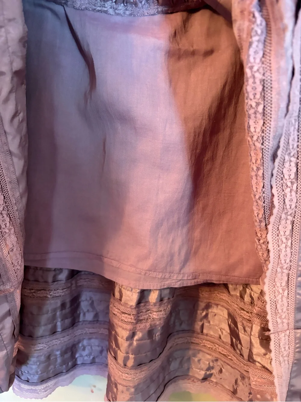 April Cornell Lavender Silk Blend Lace Tiered Maxi Skirt Size XL - Picture 10 of 12
